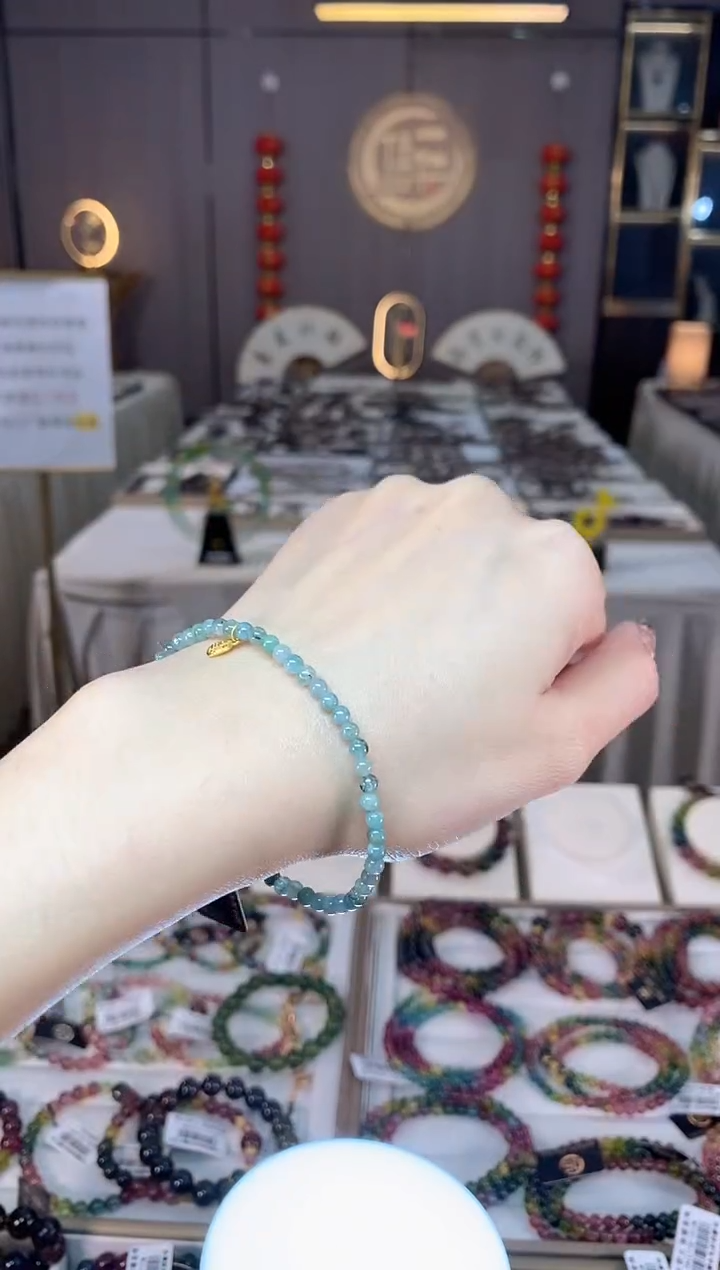 未镶嵌老矿碧玺蓝色单圈手串3mm+碧玺dan多样性发货一条