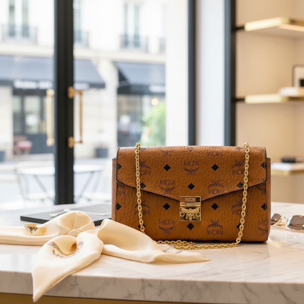 95新 MCM   干邑色信封链条包  1754 7037