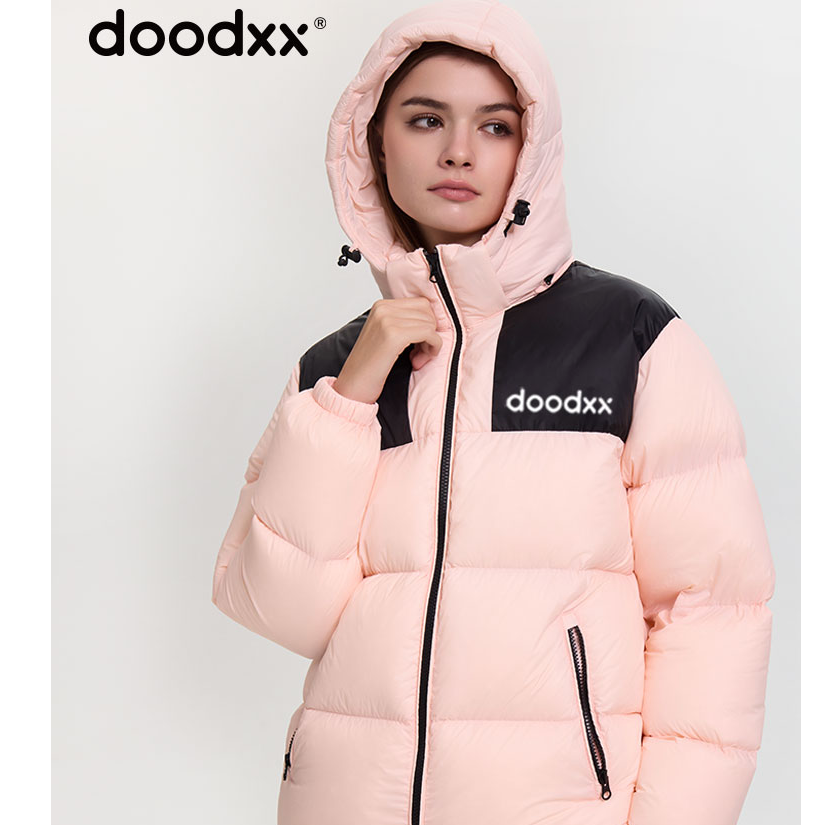 doodxx短款羽绒服2025女款连帽保暖面包服防水防绒时尚设计款冬季