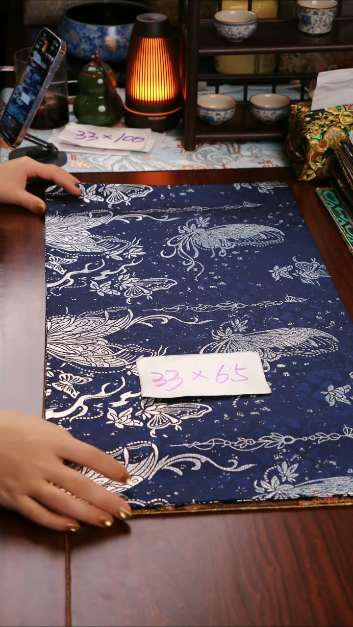 【蝴蝶蓝定位双面】中国风干泡织锦茶席33*65