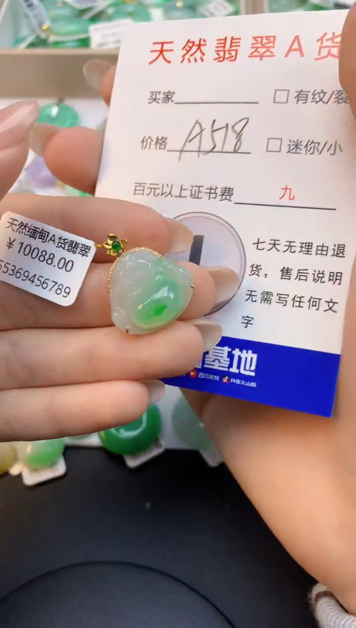 颈饰18K金镶嵌翡翠天然缅甸a货翡翠百元以上9元证书费自理