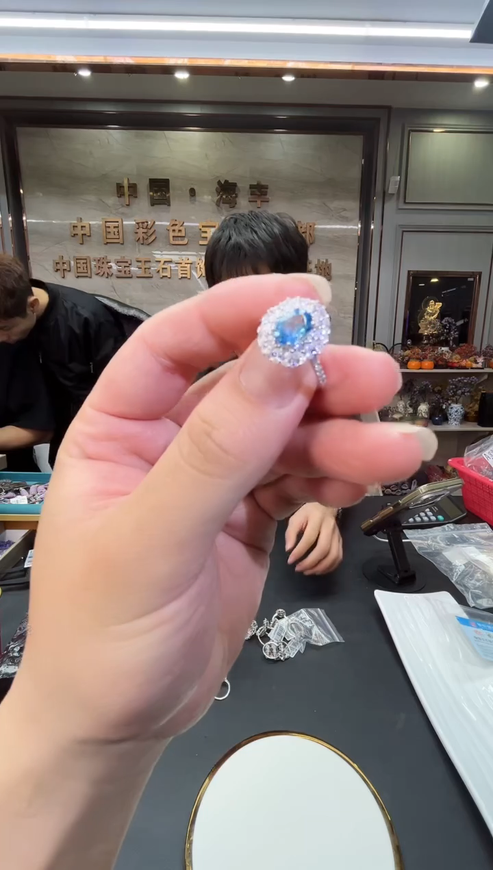 【闪购商品】托帕石戒指银S925镶嵌托帕石瑞士蓝戒指多样性发一