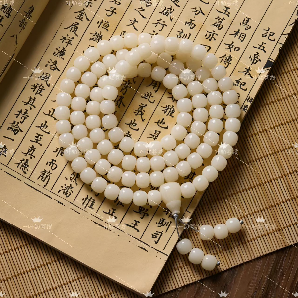 原生态老料天然白玉菩提根108颗挂脖手串手持文玩菩提