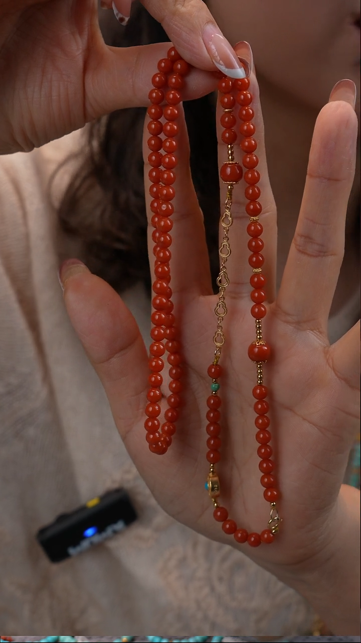 项链银S925镀金镶嵌南红玛瑙1111