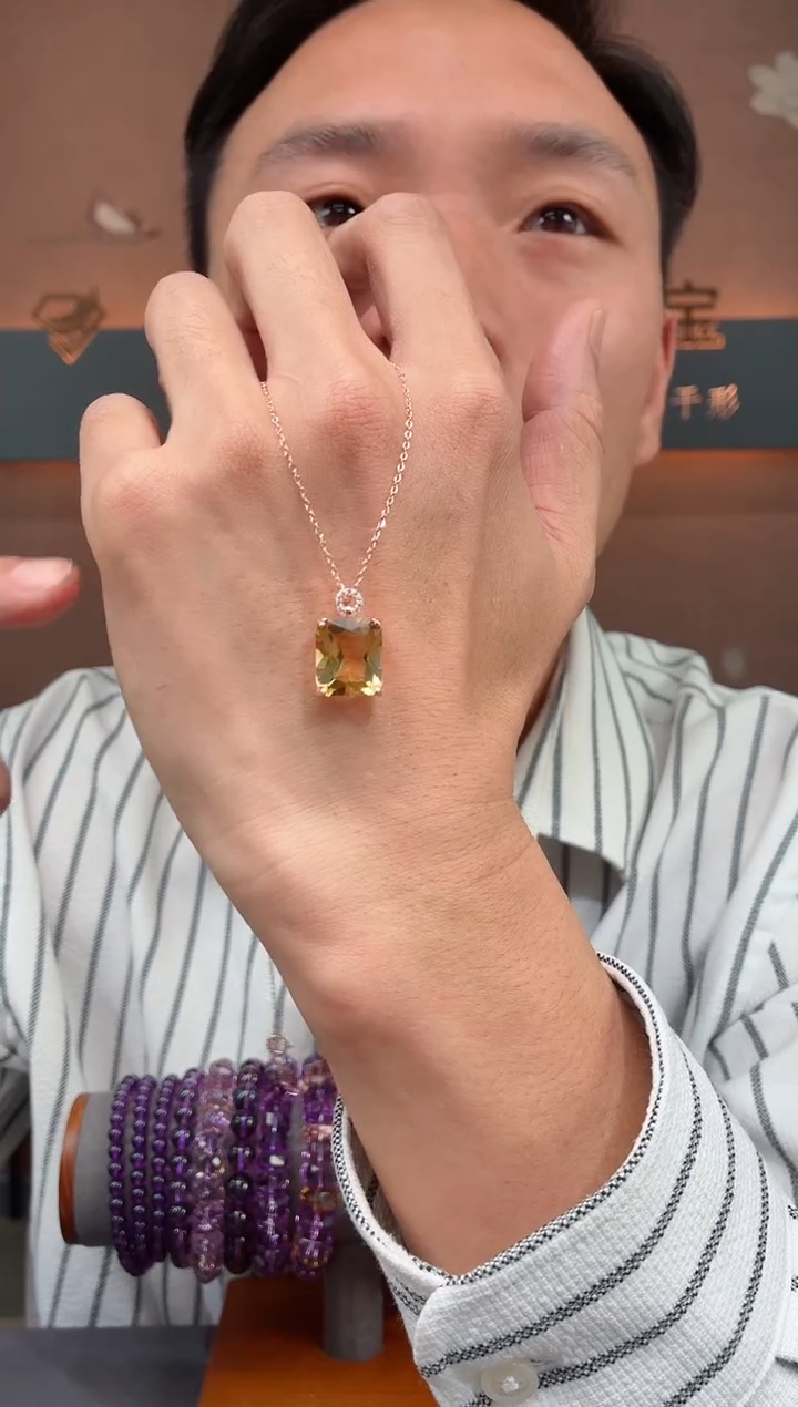 吊坠银S925镶嵌水晶黄晶吊坠