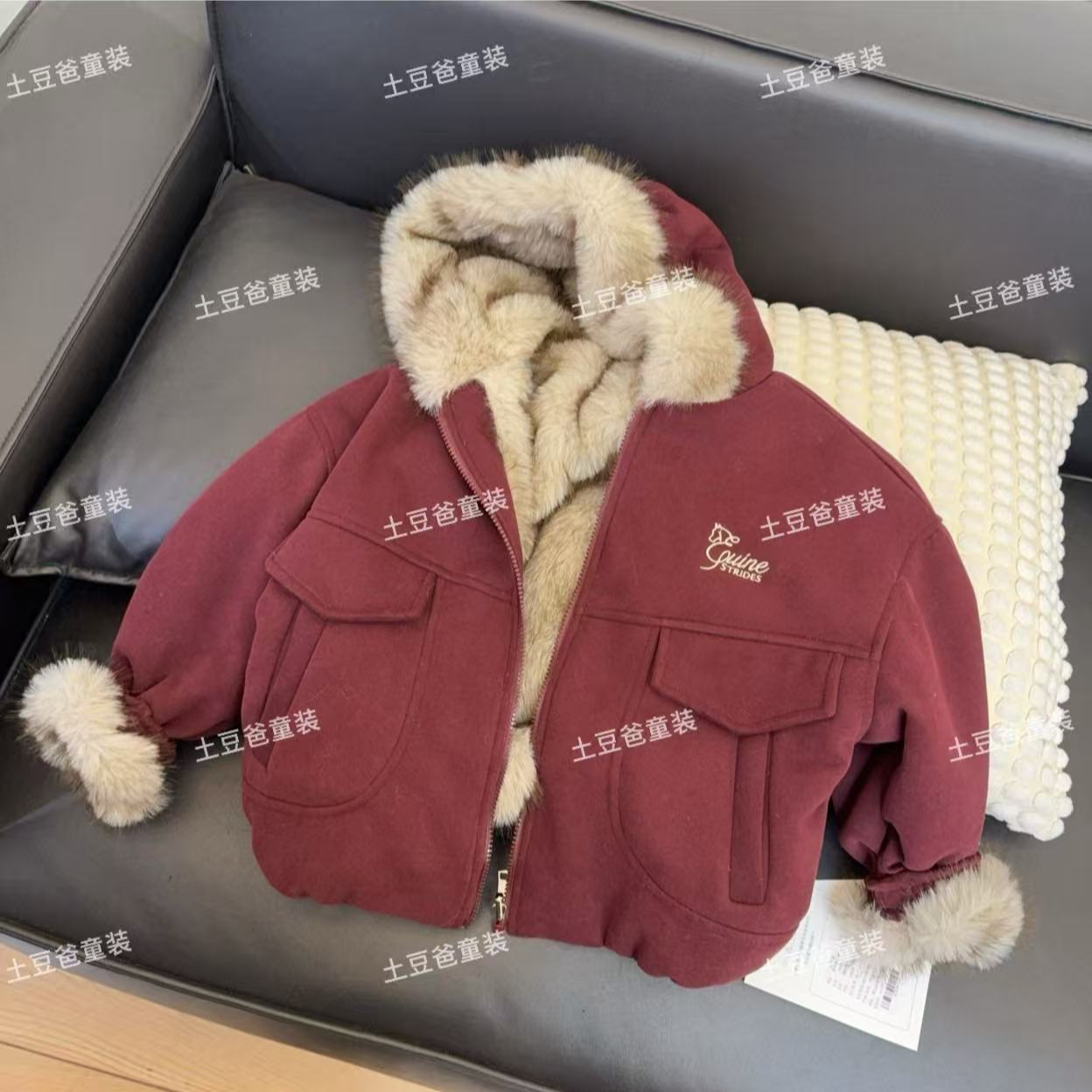 儿童韩系加绒加厚连帽毛毛外套男女童2025秋冬季洋气两面穿上衣