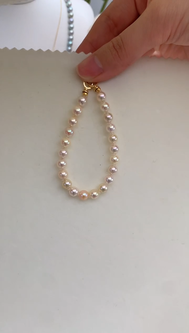 【闪购商品】海水珍珠手绳18K金镶嵌6-7极光糖果手链