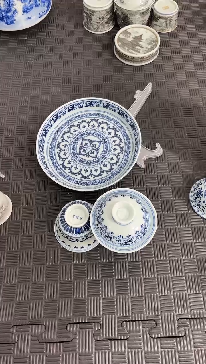 盖碗瓷l**.景德镇陶瓷茶具青花新宝相盖碗壶陈主人杯