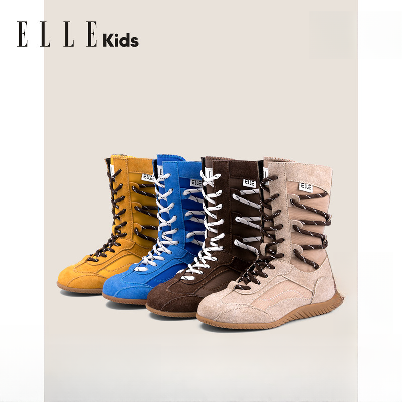 ELLEkids童靴 儿童马丁靴2025秋冬新款拳击靴女童靴子时尚长筒靴