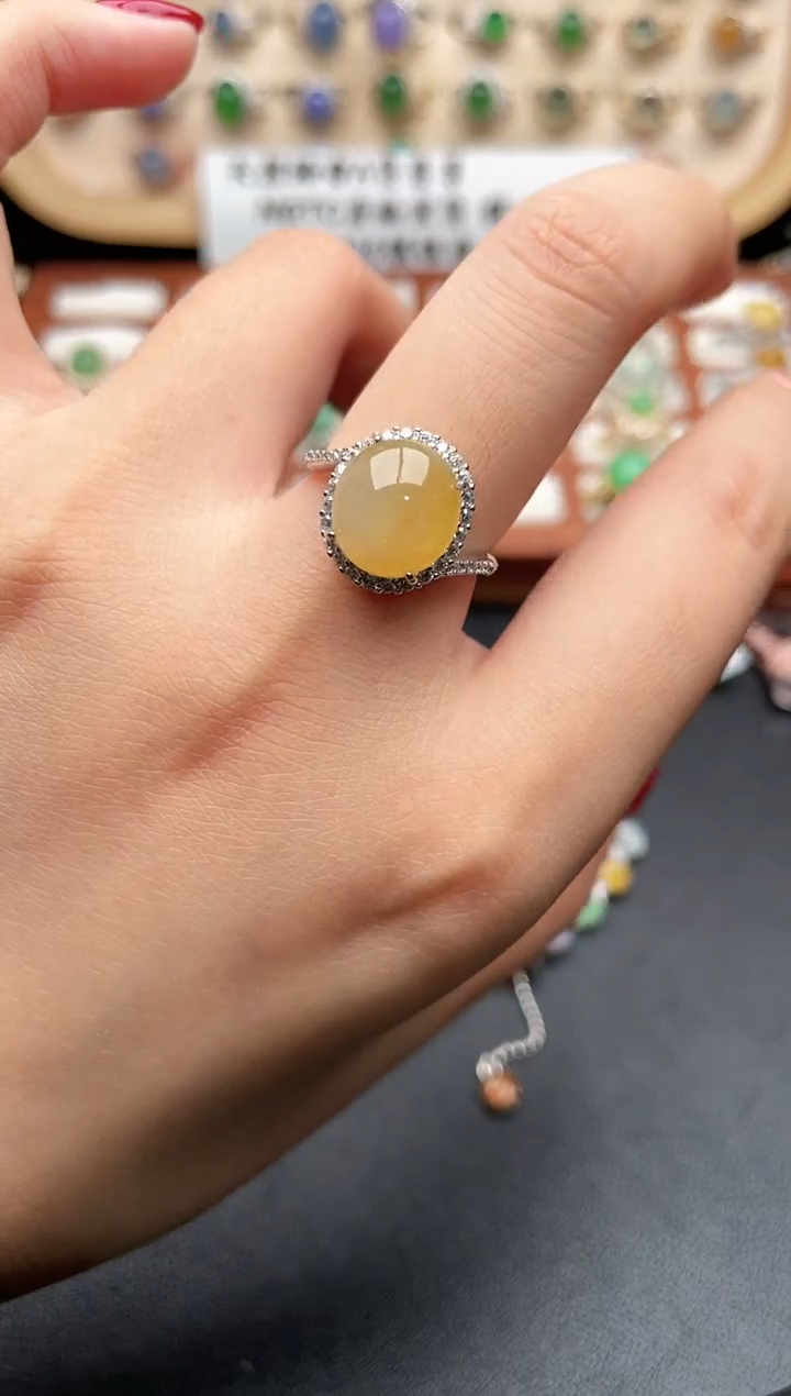 银S925镶嵌戒指翡翠一物一证一礼盒