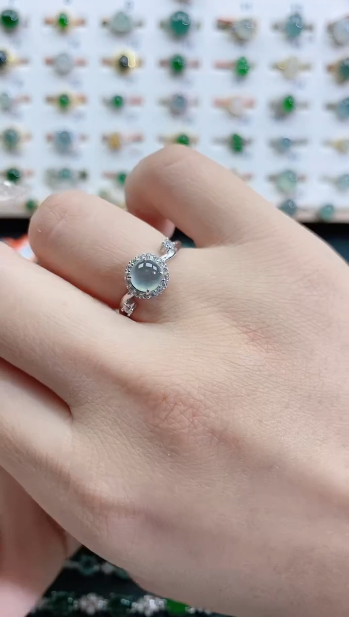 银S925镶嵌戒指翡翠天然翡翠