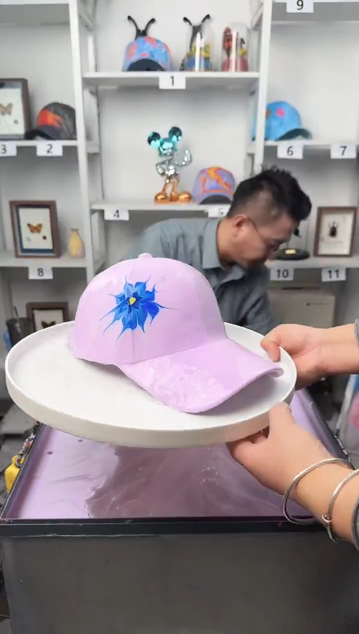 纯棉成人款蓝莲花水拓帽