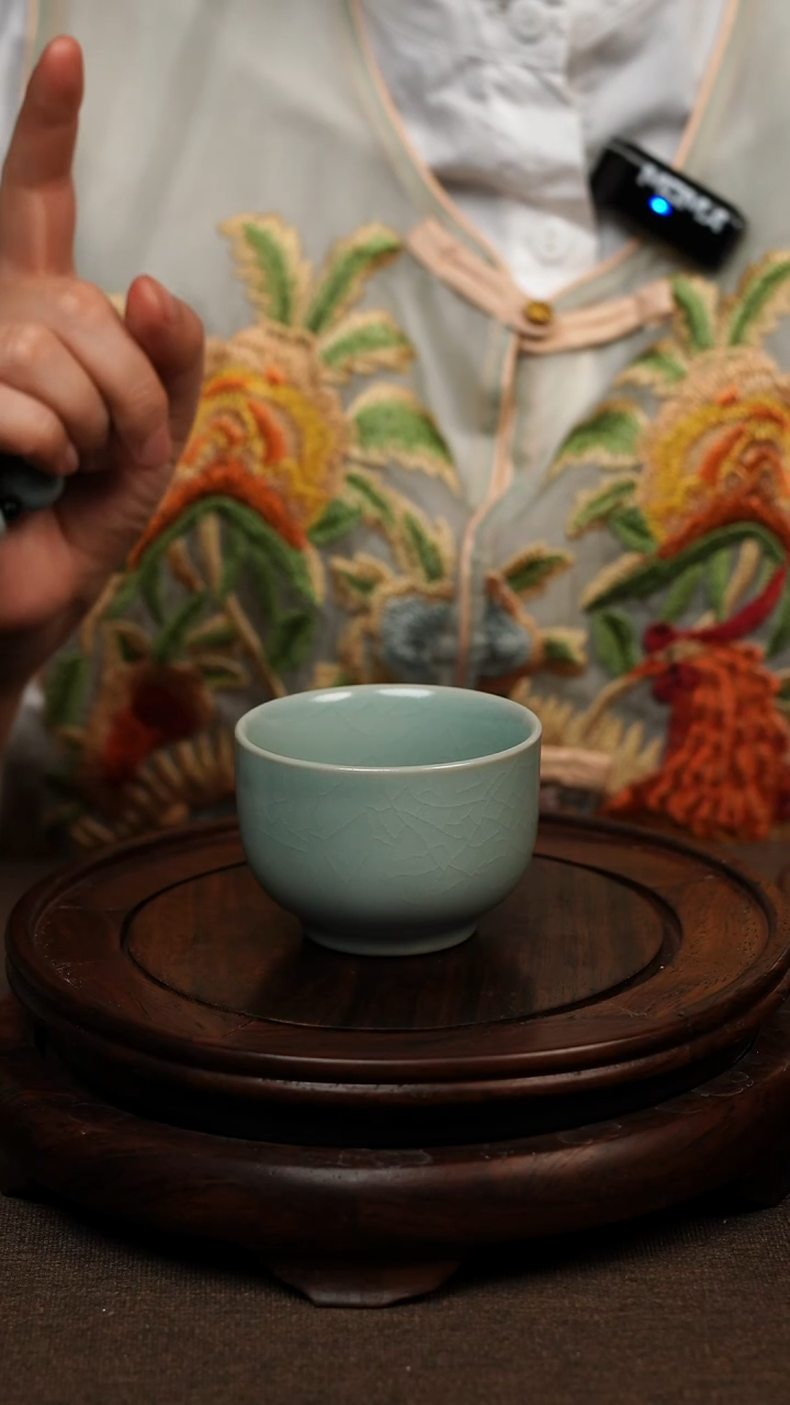 瓷片仿古天青高足禅定杯90ml 微瑕 不带礼盒