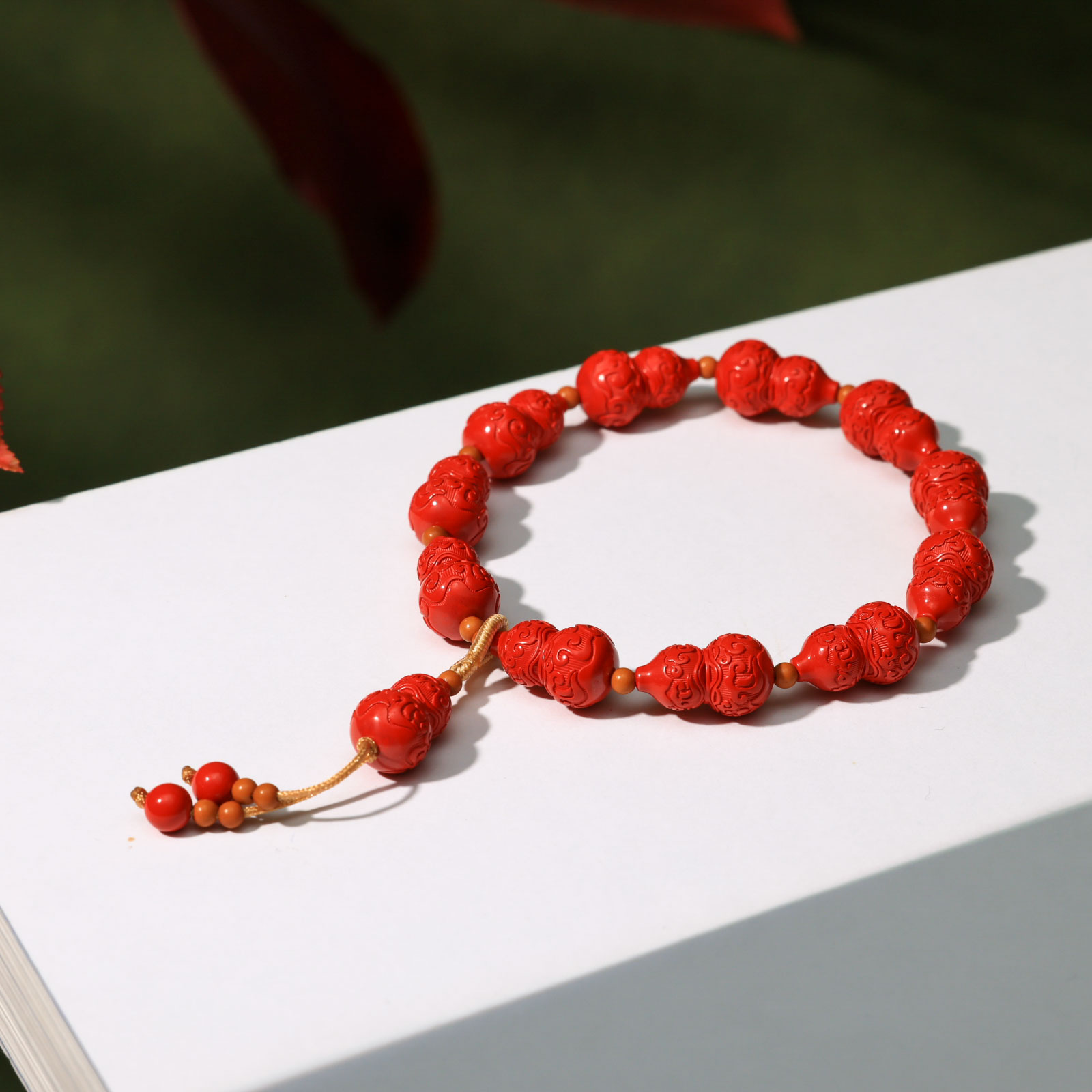 天然辰砂【意婵】《运转》精品精雕葫芦朱砂手串-YC64184