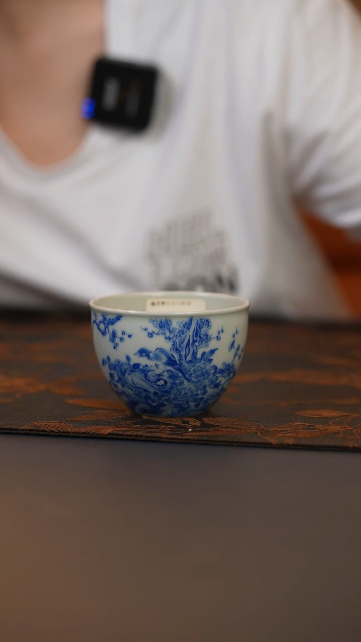 瓷语青花花鸟缸杯