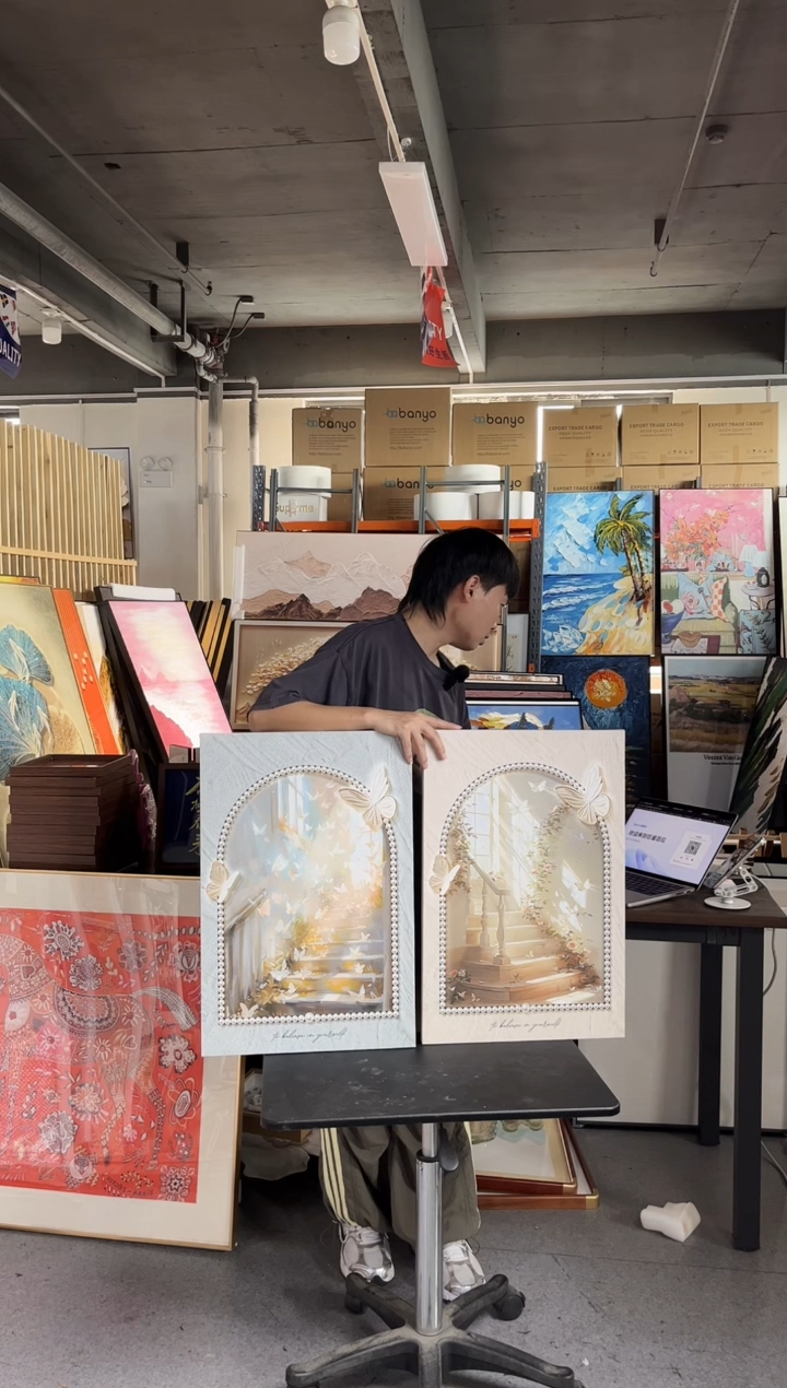 竖款布艺现代轻奢装饰画40*60