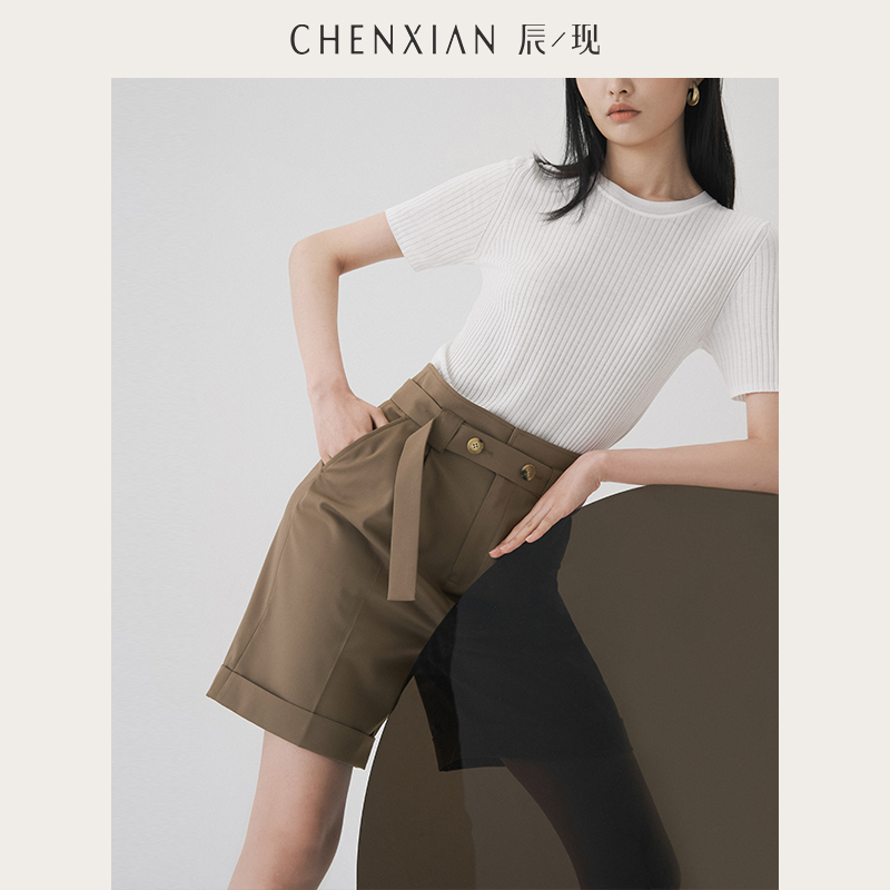CHENXIAN辰现显瘦百搭高腰西装阔腿裤百慕大短裤宽松休闲工装裤女