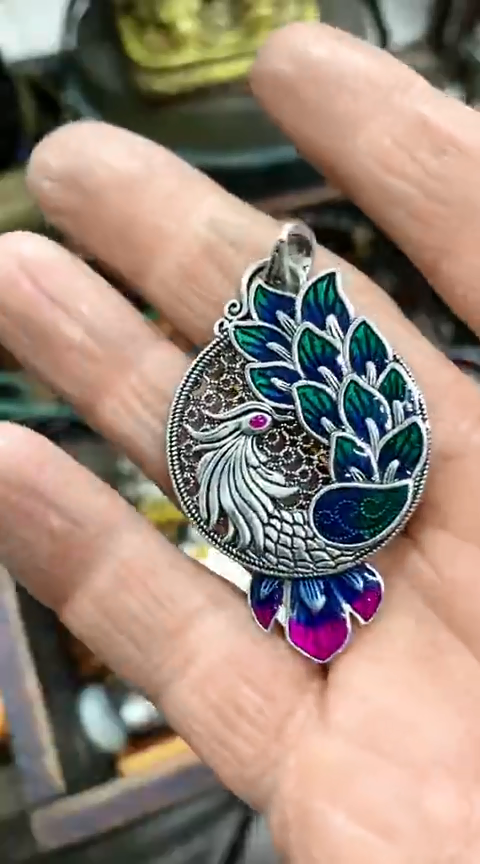 【闪购商品】一物一拍编号烤蓝孔雀挂件