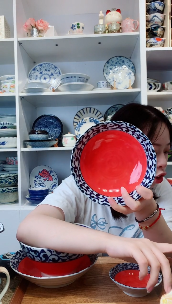 陶瓷【两支】日本进口丸唐草中钵16.5cm