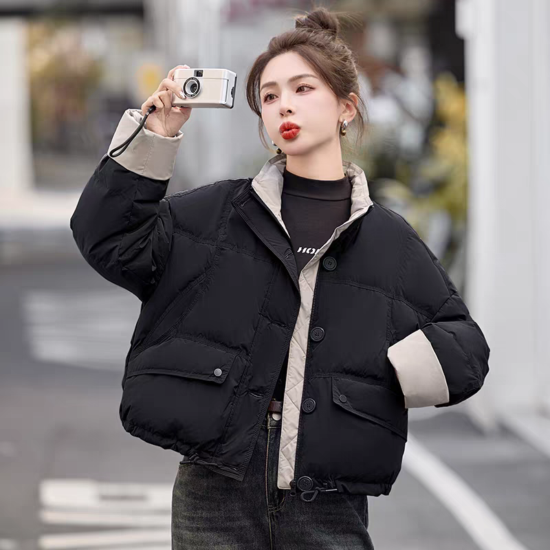 冬季韩版短款立领撞色加厚宽松显瘦小个子羽羽服