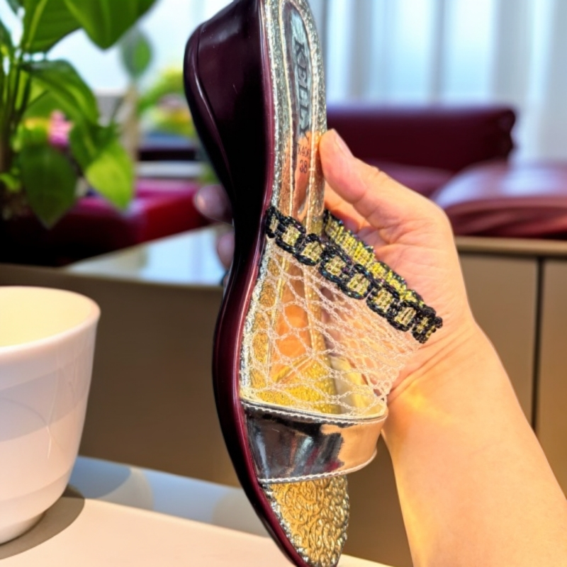泰国进口升级版复古港风金网拖拖鞋