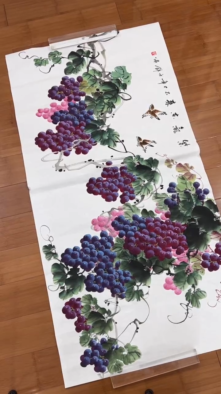 国画【福利，纯手工手绘】张文锦葡萄横幅138*68厘米