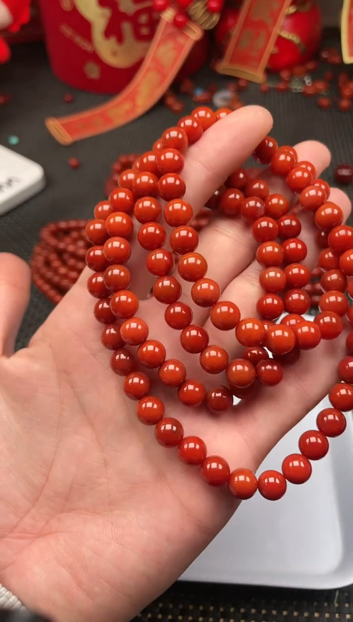 【闪购商品】南红玛瑙长链未镶嵌19号柿子红卡8圆珠长链