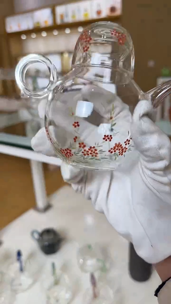 玉见手绘雪柳泡茶壶     