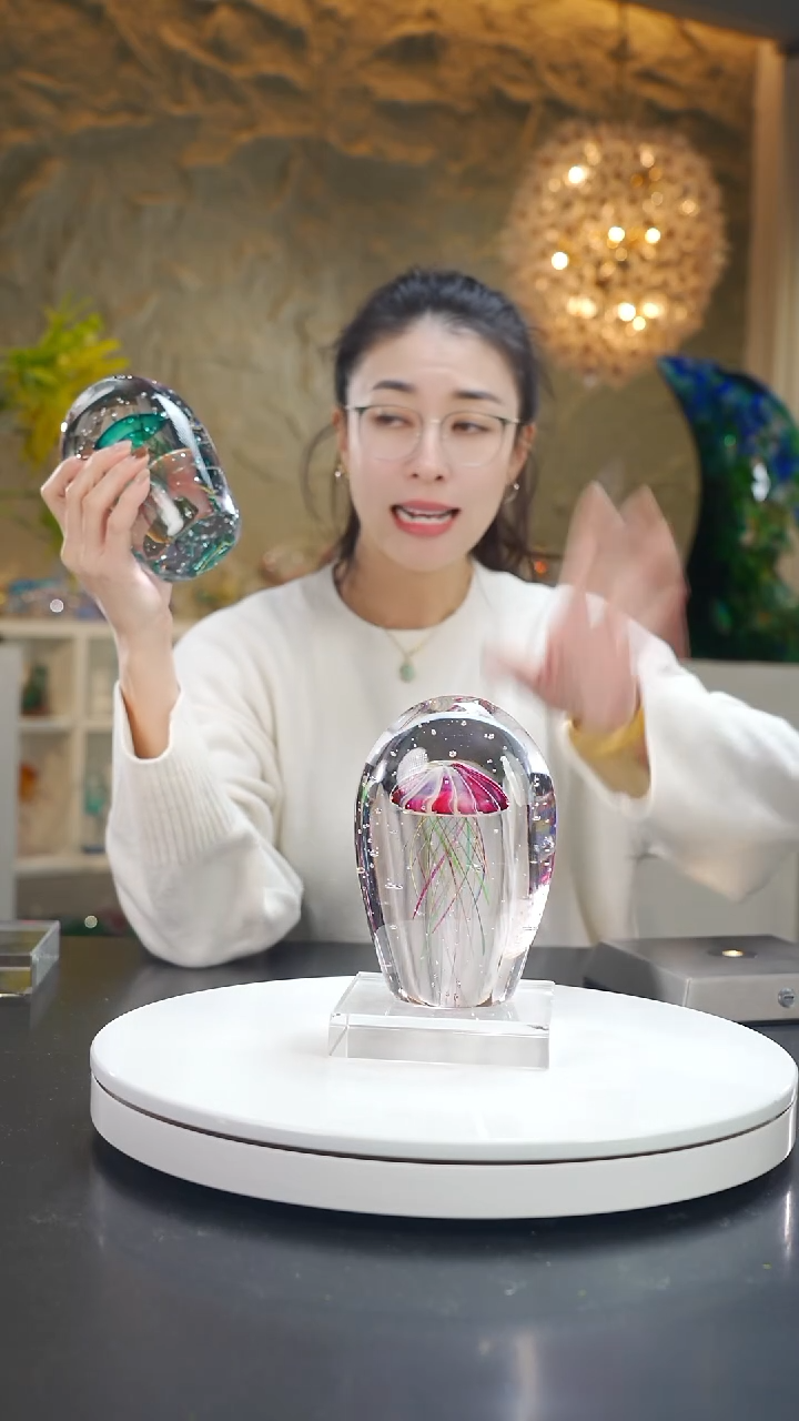 手工艺品琉璃金红水母气泡工艺小水母摆件