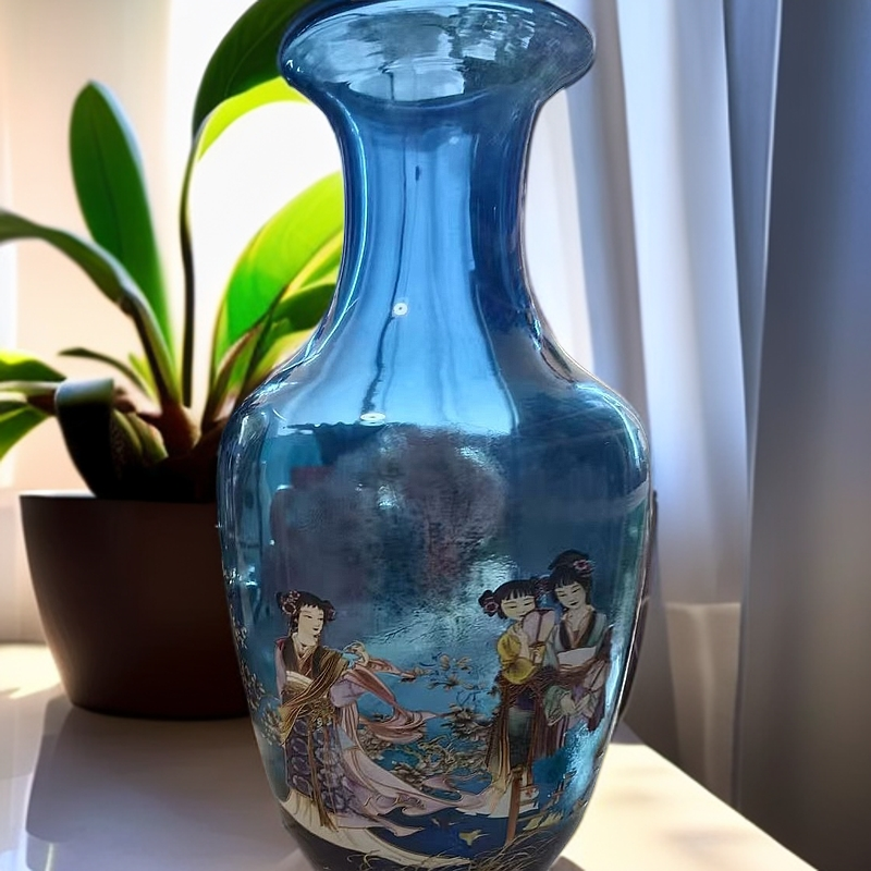 蓝色贴画玻璃花瓶4