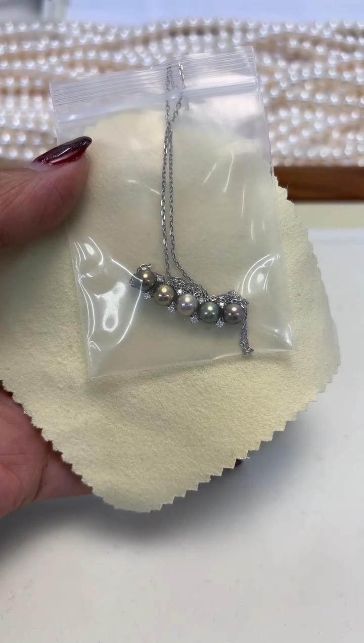 颈饰银S925镶嵌淡水珍珠聚****a5彩珠吊坠颜色多样性发一件