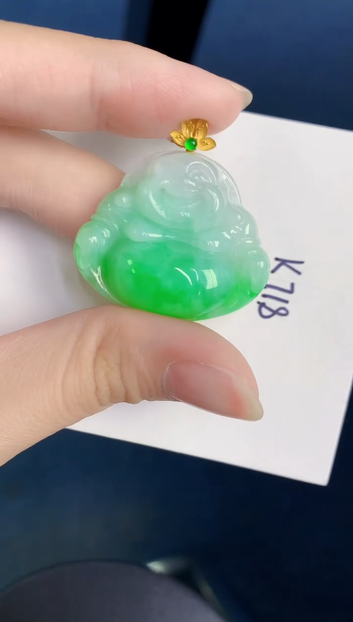 颈饰18K金镶嵌翡翠天然翡翠缅甸A货