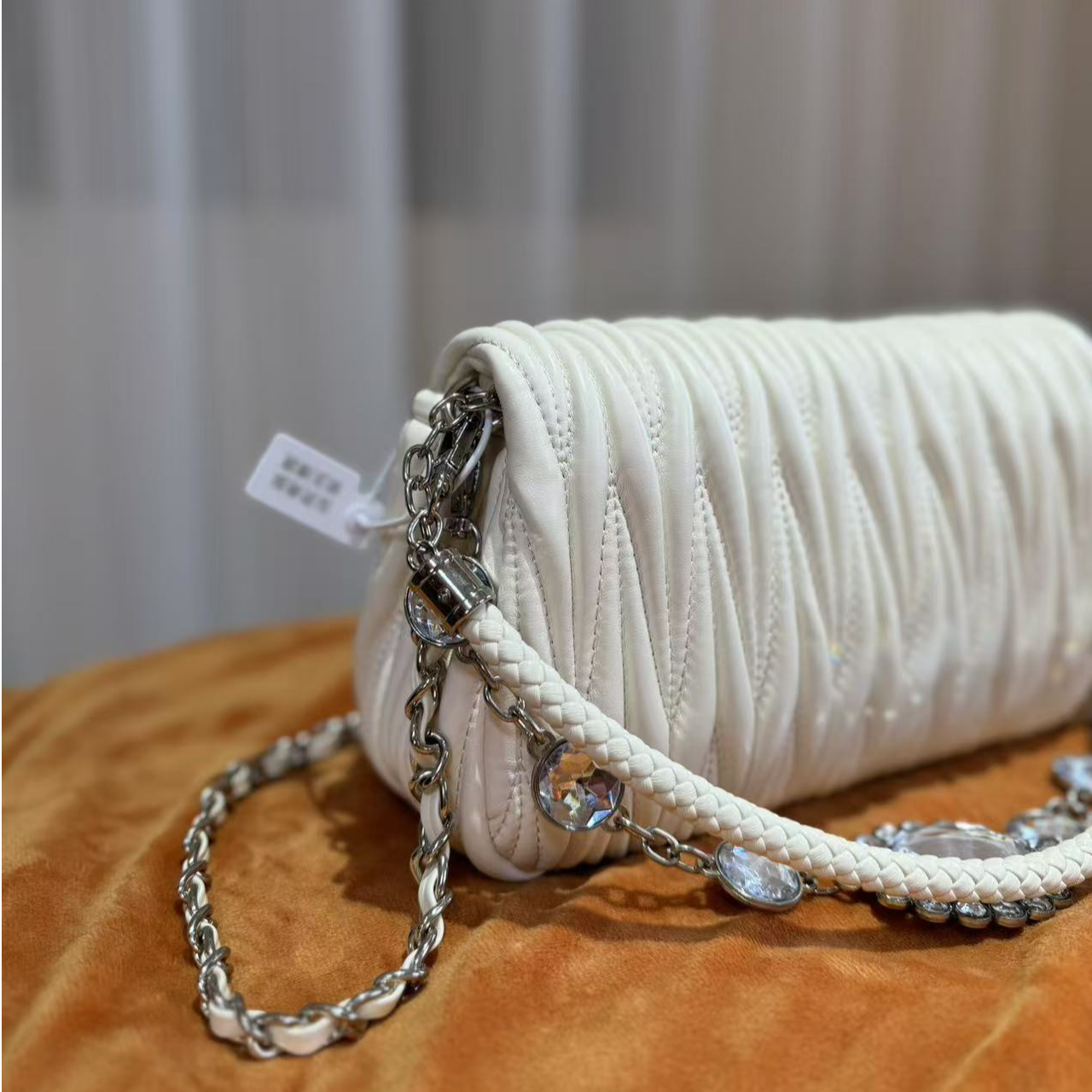 HIRMRIS手工真皮包550802-白 缪钻白色 钻扣