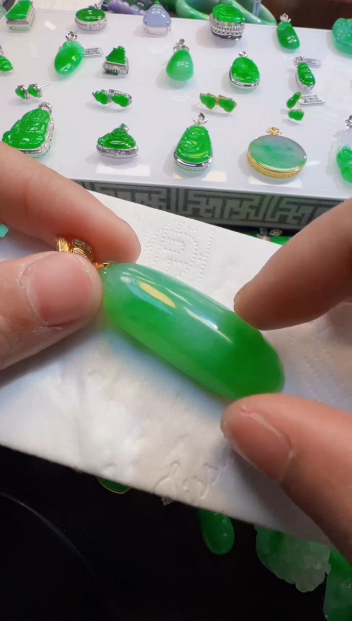 翡翠18K金镶嵌吊坠(不含链)冰瓜