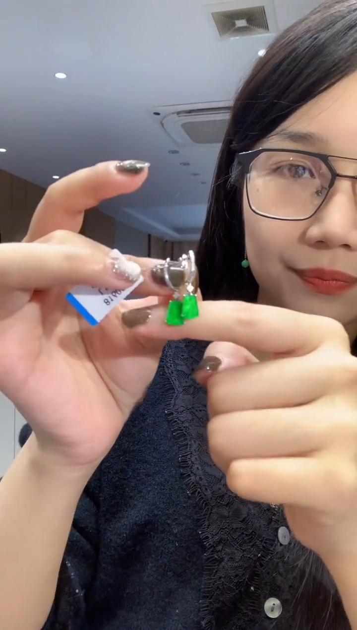 18K金镶嵌翡翠耳饰L多样性发其一