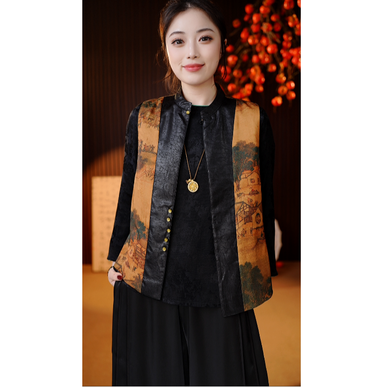 醒醒新中式国风妈妈装入画江南马夹