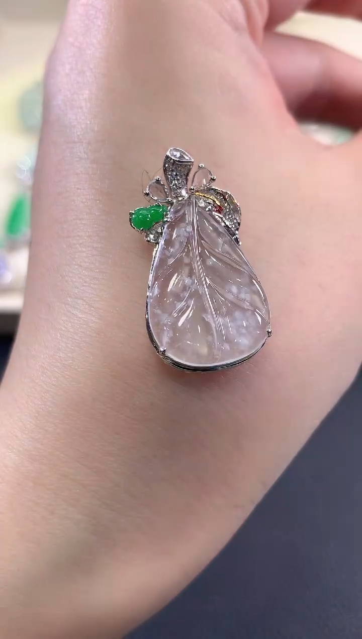 吊坠(不含链)18K金镶嵌翡翠b126     