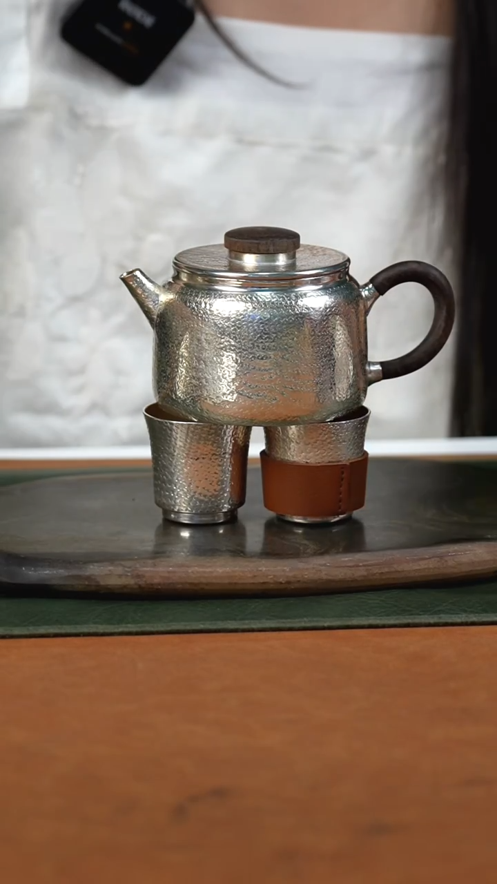 新品手工汉瓦泡茶银壶+2银杯