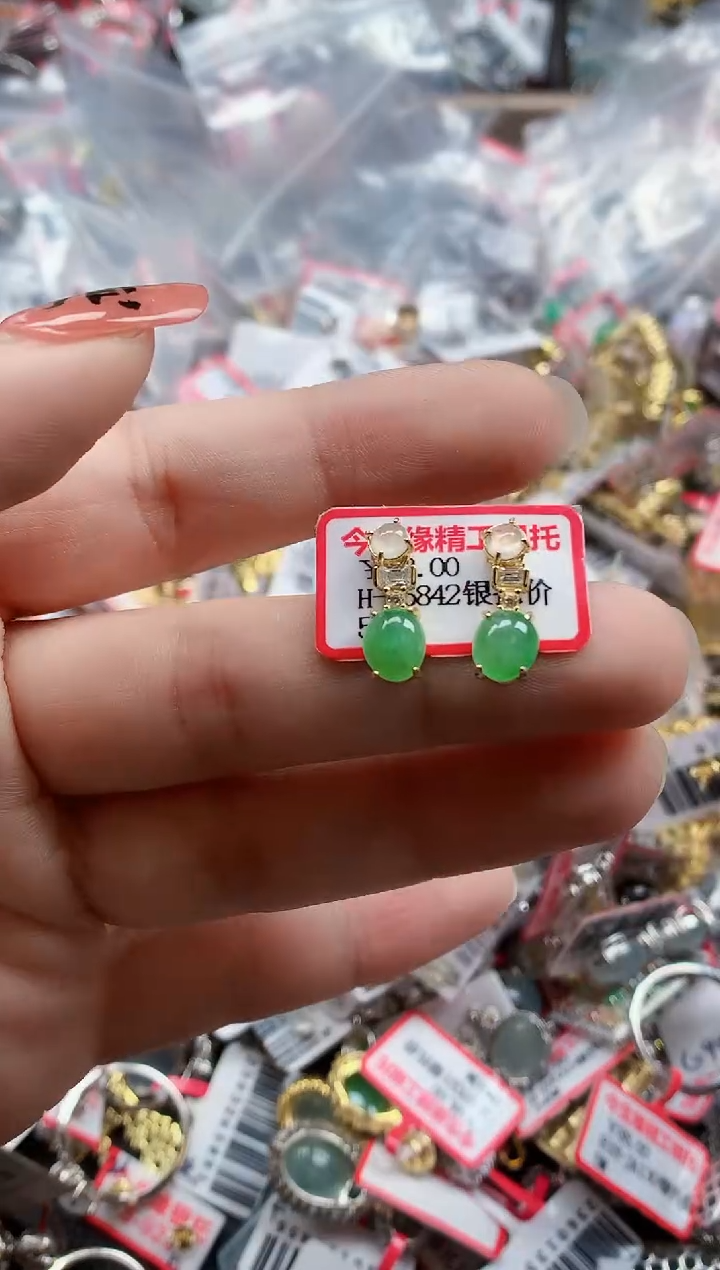 银S925镶嵌戒指翡翠天然A货缅甸翡翠