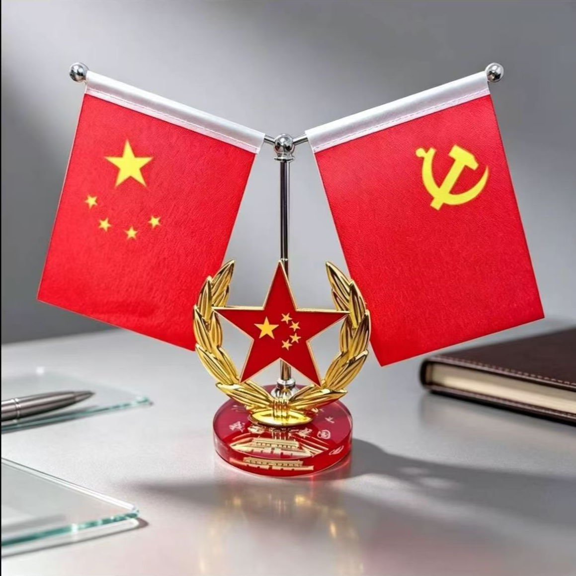 【爱国红旗】高档红旗摆件车载中控台办公室家居装饰品