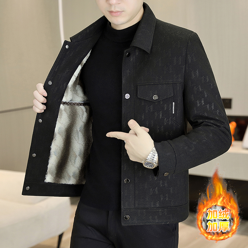2025秋冬男士时尚潮流翻领磨毛夹克百搭休闲修身外套603
