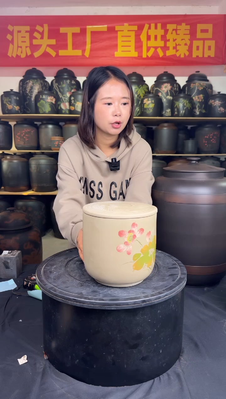 罐建水紫陶白泥彩填茶罐038