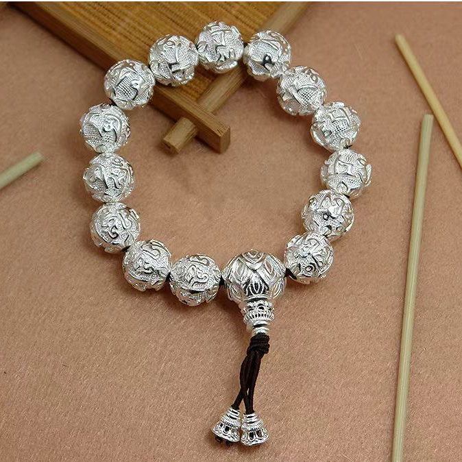 足银手链 足银S999 六字真言手串