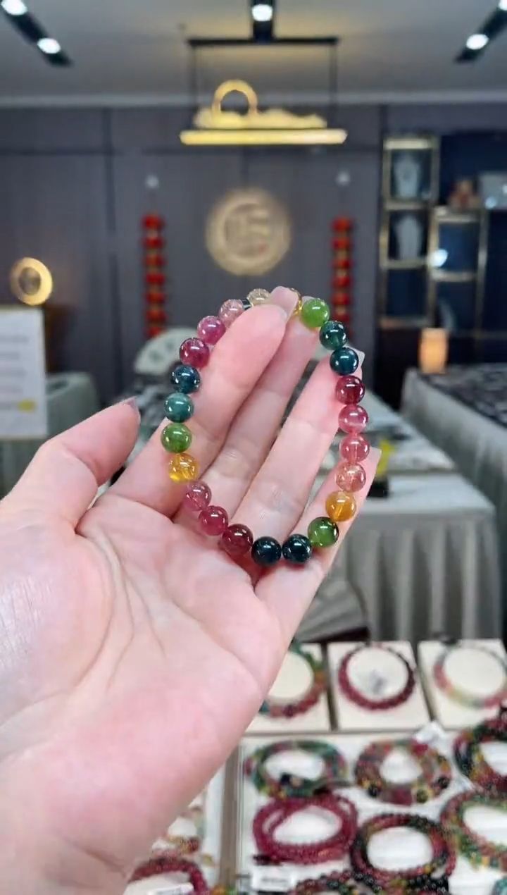 未镶嵌冰透体老矿碧玺彩虹单圈手串8mm+碧玺hon多样性发一条