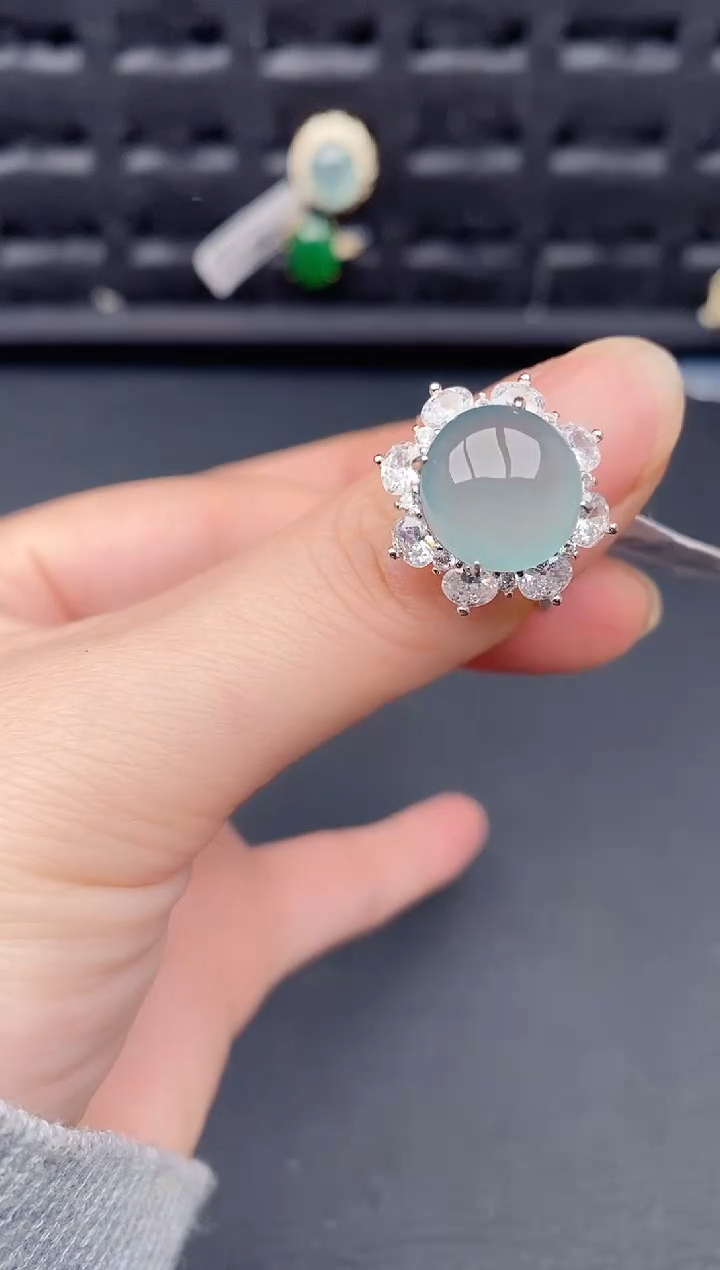 银S925镶嵌戒指翡翠天然a货翡翠233
