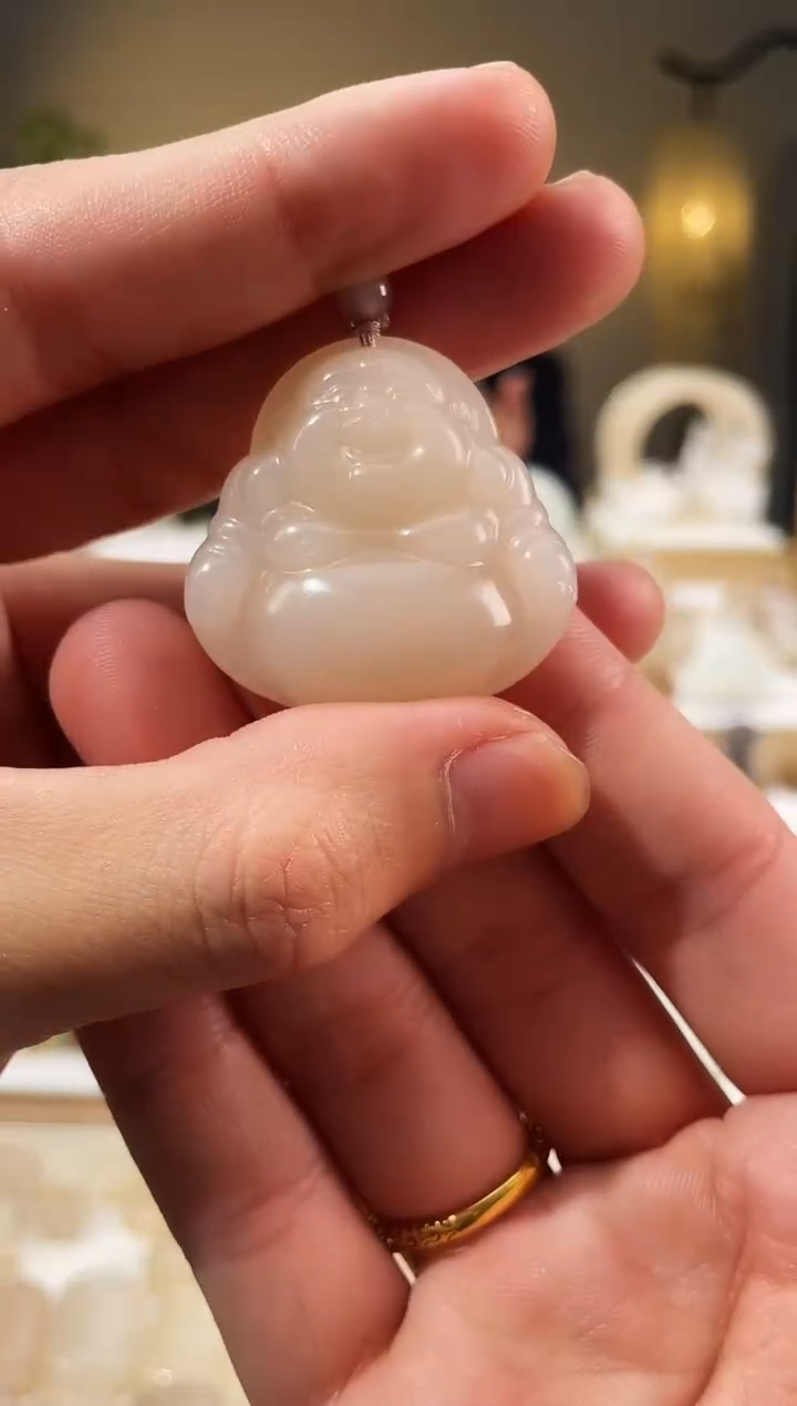 【闪购商品】和田玉颈饰未镶嵌藕粉佛公35mm