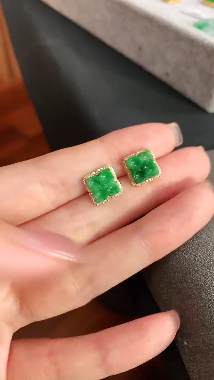 【闪购商品】翡翠18K金镶嵌耳饰耳饰