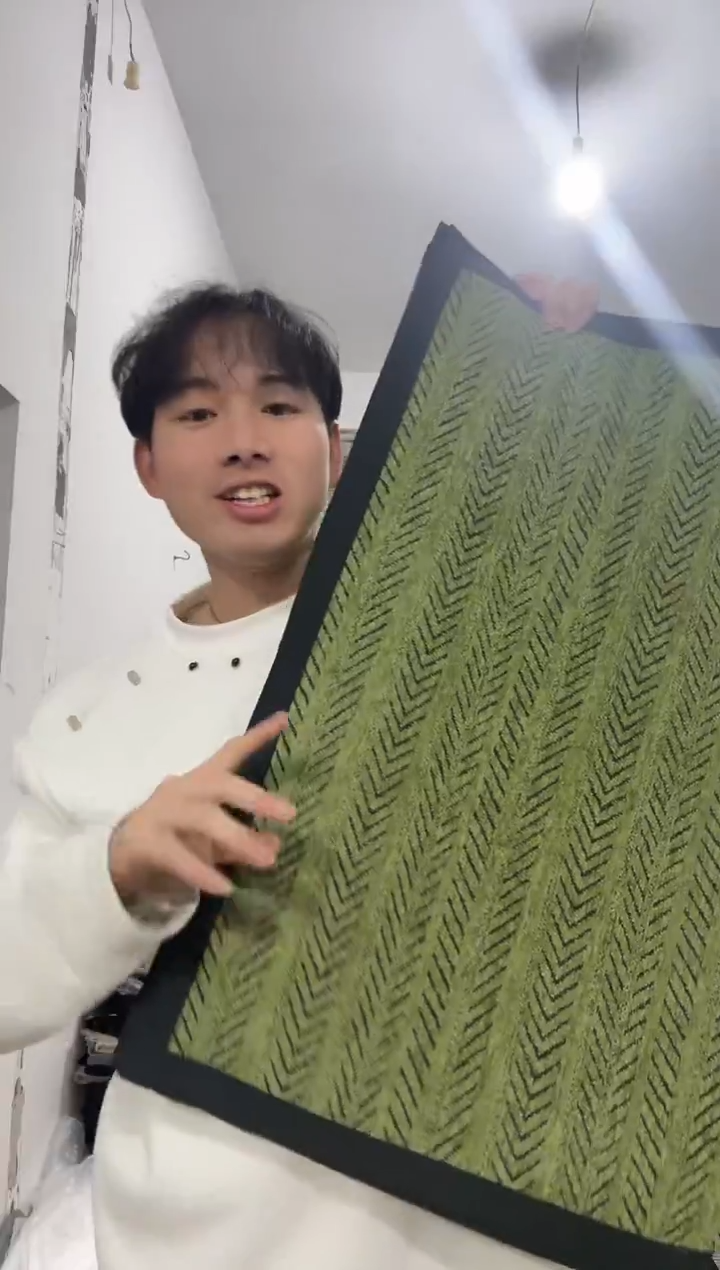 雪尼尔70*180  绿色鱼骨纹