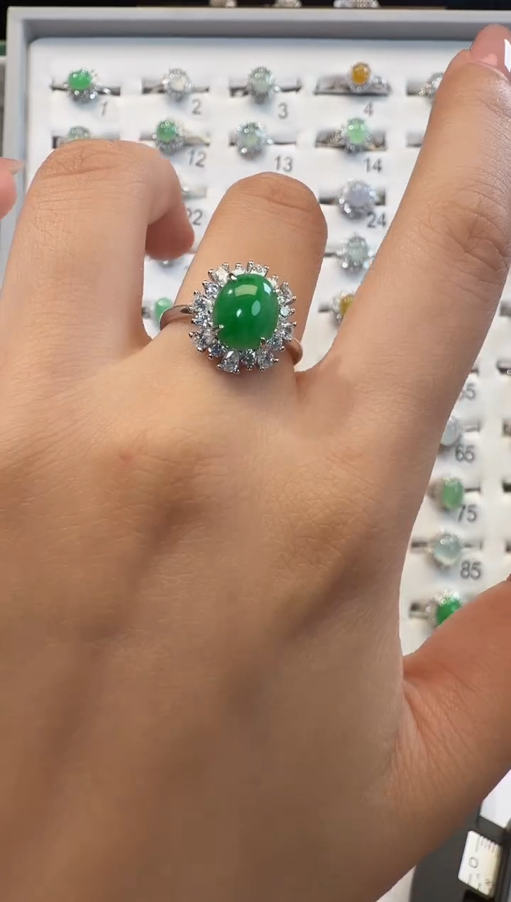 银S925镶嵌戒指翡翠925银镶翡翠戒指镶嵌31