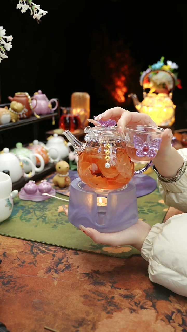 【闪购商品】紫色温茶台+茶壶+链子+杯子